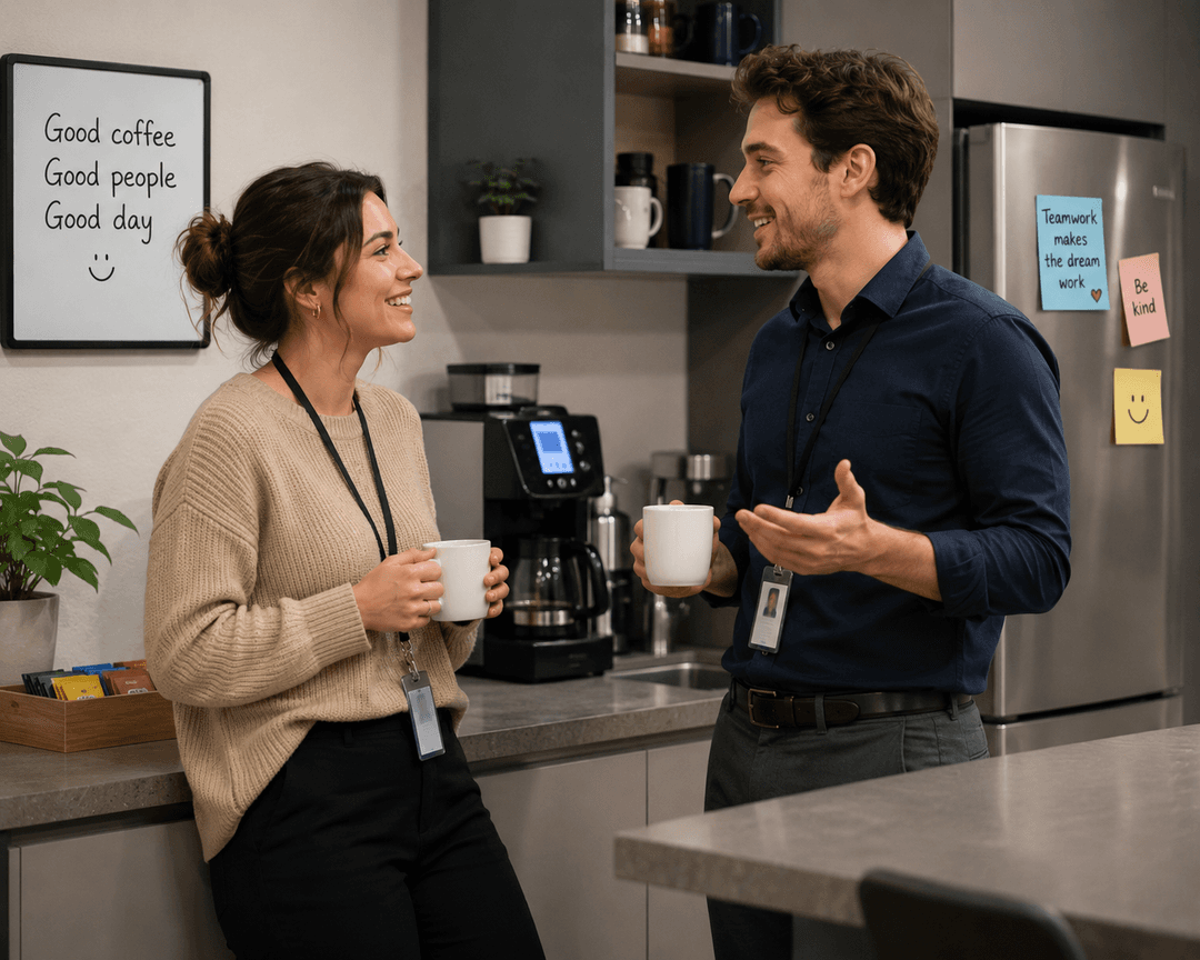 A colleague speaking confidently while others manage irritation professionally