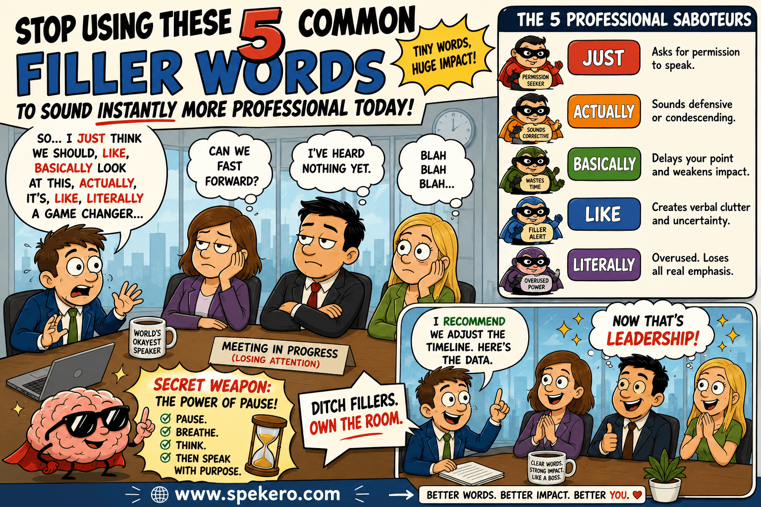 Replace filler words with powerful silence in conversations