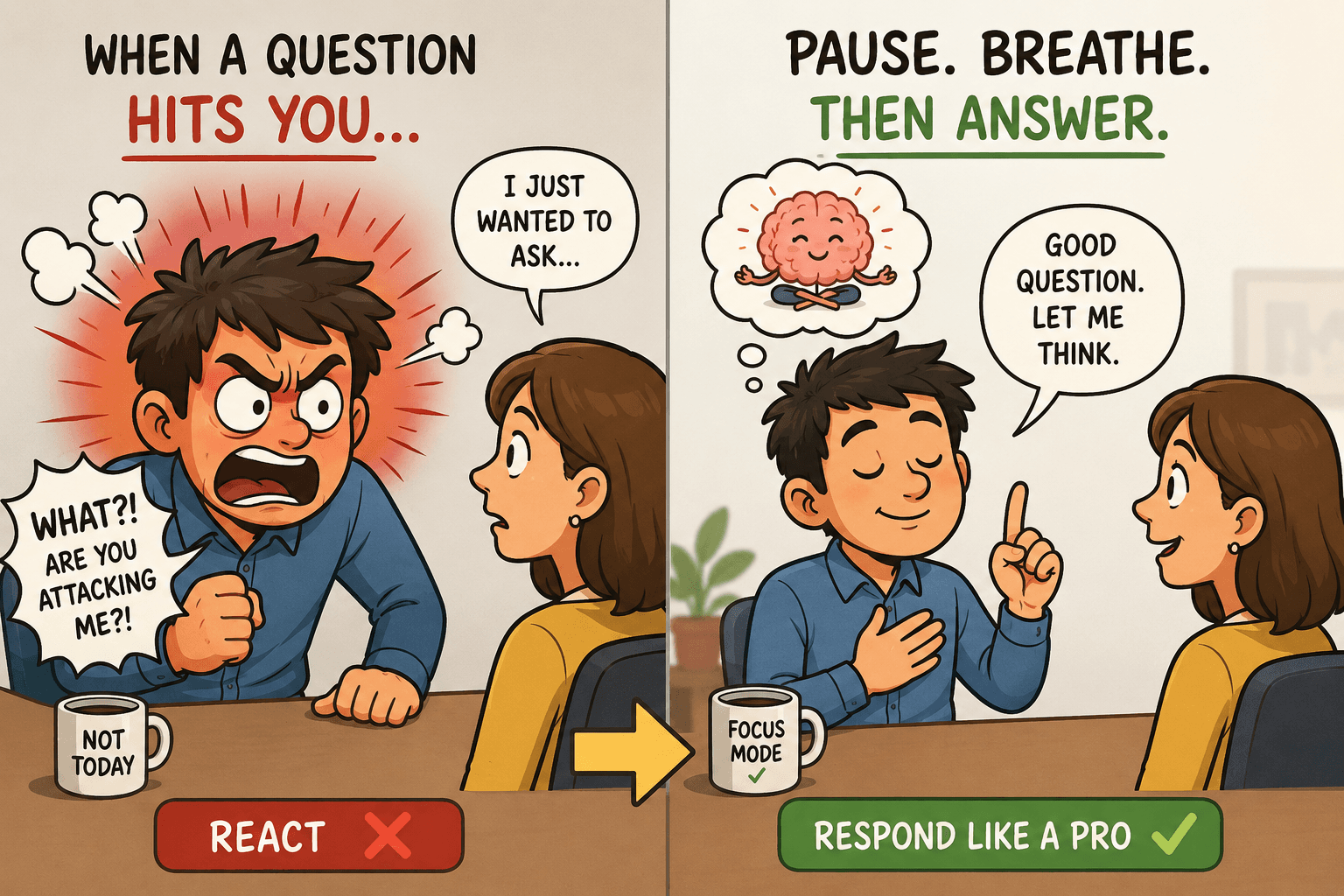 Illustration explaining why the brain becomes defensive and how to control the response