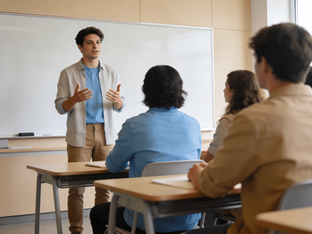 Person giving a presentation confidently
