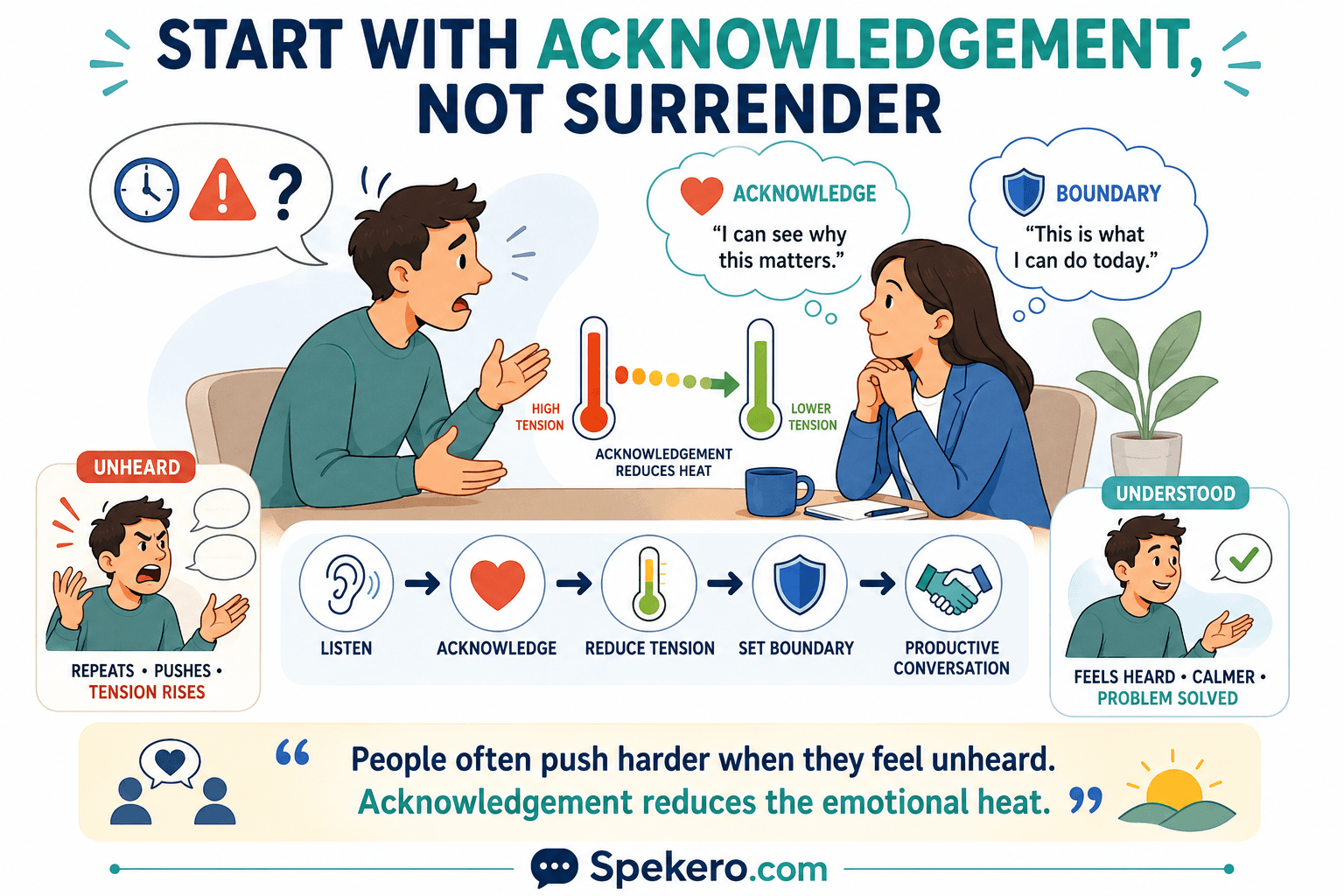 Calm communication steps for dealing with demanding people