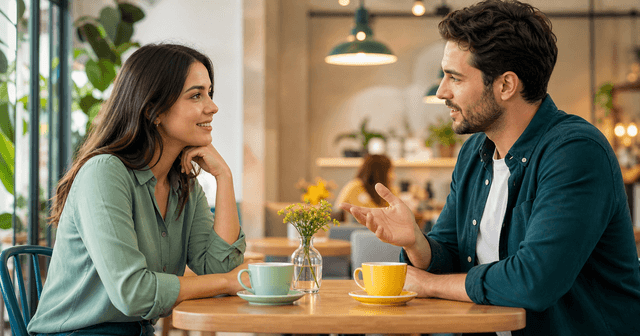 Two people having a respectful conversation with comfortable distance
