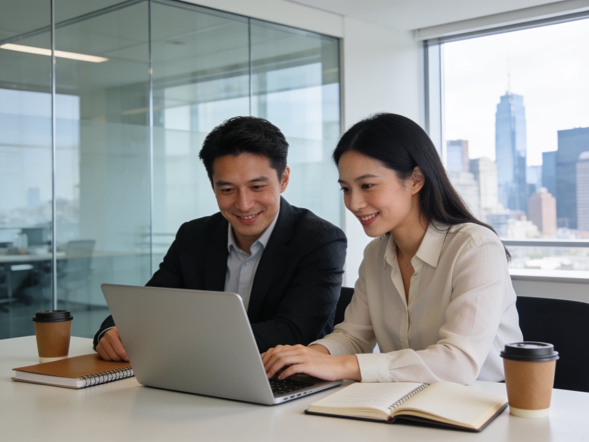 A supportive manager giving constructive feedback to a colleague at work
